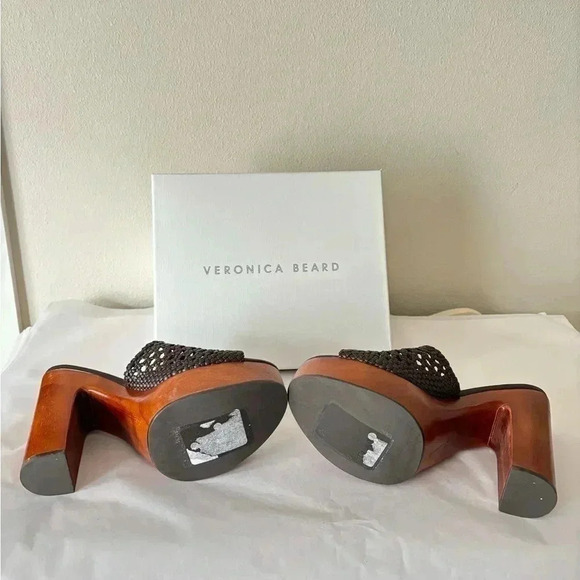 NWB Veronica Beard Guadalupe Leather Wood Chunky Braided Platform Sandal Heel 9 - Picture 8 of 8